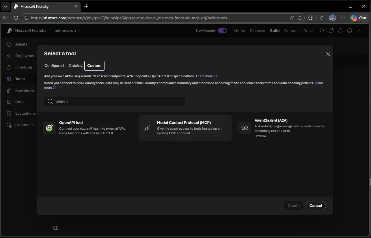 Select the custom MCP option